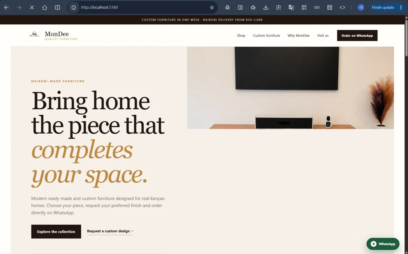 MonDee furniture website project preview